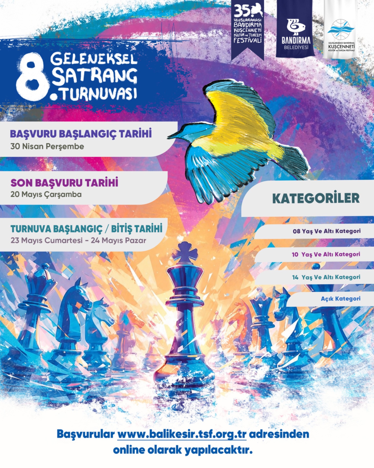 Bandırma Belediyesi 35.Uluslararası Bandırma Kuş Cenneti Festivali 8.Geleneksel Satranç Turnuvası