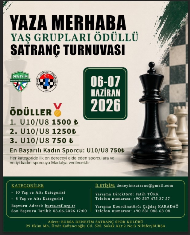 Deneyim Satranç Yaza Merhaba Yaş Grupları Ödüllü Satranç Turnuvası