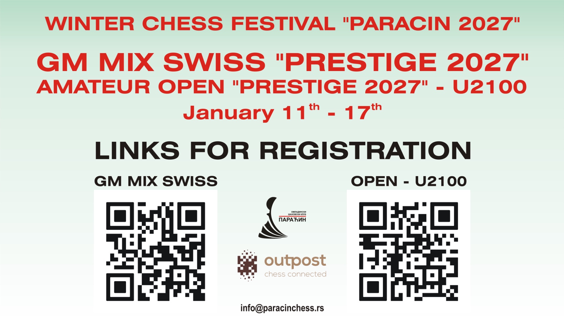 Paracin 2027 Kış Satranç Festivali – "Prestige 2027" Uluslararası Satranç Turnuvası (Winter Chess Festival "Paracin 2027" – "Prestige 2027")