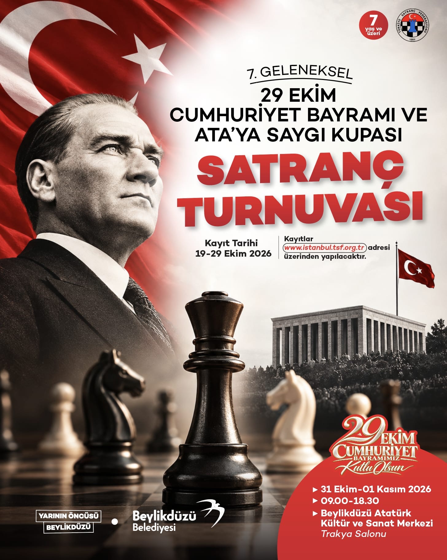 Beylikdüzü Belediyesi 7. Geleneksel 29 Ekim Cumhuriyet Bayramı ve Ata'ya Saygı Kupası Satranç Turnuvası